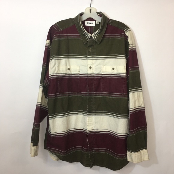 Vintage Gitano Wide Striped Button Up Shirt‎ Retro - Picture 1 of 4